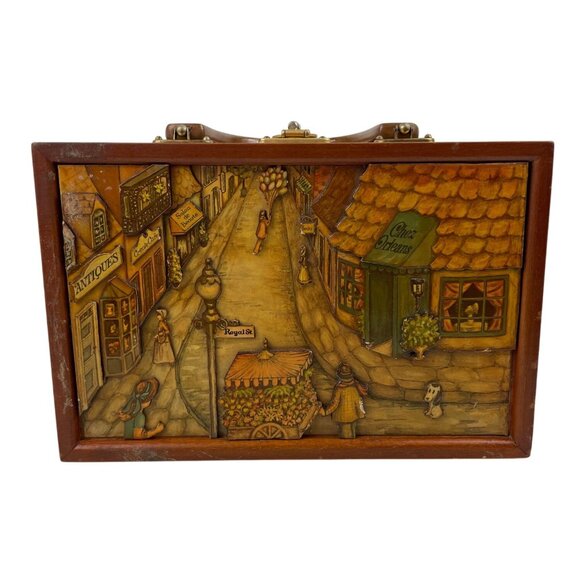 Vintage Anton Pieck Box Purse With Lucite Handle & New Orleans Scene - Picture 1 of 11